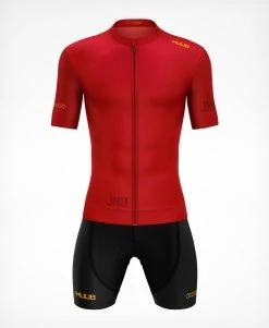 Men's JK9 - Jason Kenny Short Sleeve Jersey Cherry Red - Men's 7 Men's JK9 - Jason Kenny Short Sleeve Jersey Cherry Red - Men's -Triathlon shop JK9 SSJxBIBS CHERRYRED BLACK F