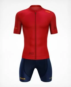Men's JK9 - Jason Kenny Short Sleeve Jersey Cherry Red - Men's 6 Men's JK9 - Jason Kenny Short Sleeve Jersey Cherry Red - Men's -Triathlon shop JK9 SSJxBIBS CHERRYRED MIDNIGHTBLUE F